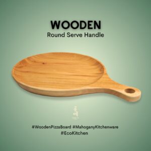 Wooden Round Serve Handle Board Mahogany Pizza Platter